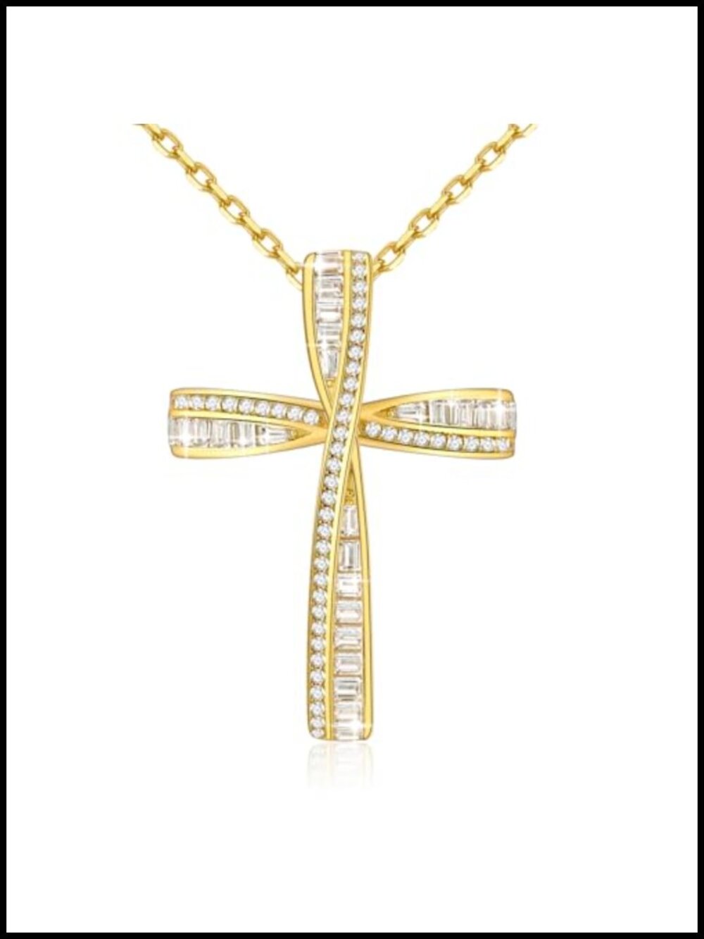 925 Sterling Silver 18K Gold Plated Cross Necklace with 5A Cubic Zirconia